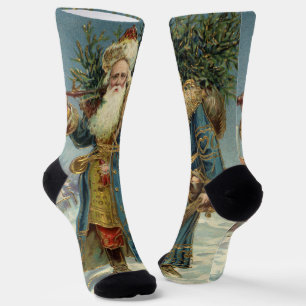 Calcetines Santa Claus Victoriano Antiguo con árbol de Navida