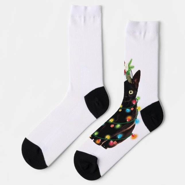 Calcetines Santa Gato Negro Enfrentado En Navidades Encendido (Izquierda)