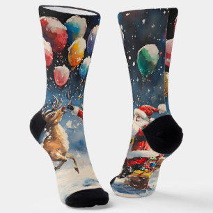 Calcetines Santa Reno de Agua Festiva Colorido Globo