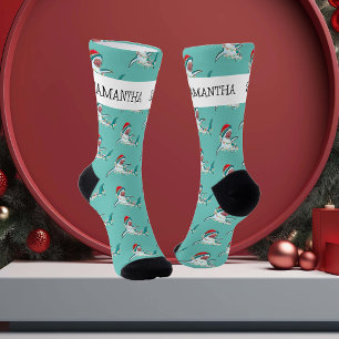 Calcetines Santa Tiburón Navideño Mandíbulas Nombre Personali