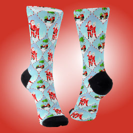 Calcetines Santa y la Sra. Claus jugando golf patrón Ogee