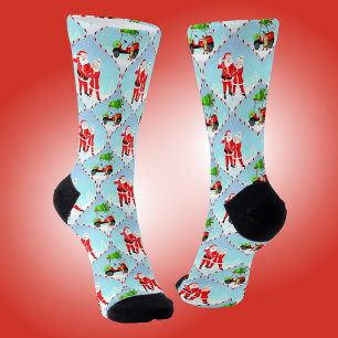 Calcetines Santa y la Sra. Claus jugando golf patrón Ogee
