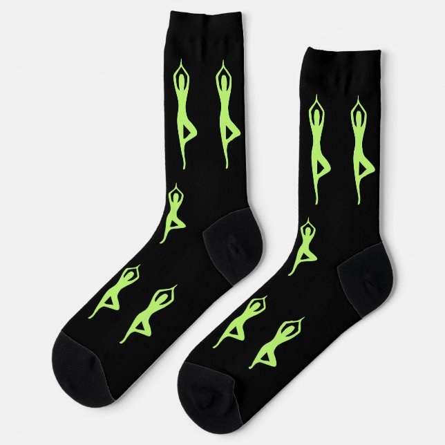 Calcetines  Schwarz Grüne Grafik Socken Einzigartiges Muster (Izquierda)
