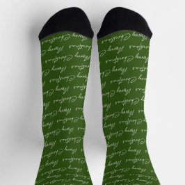 Calcetines Script Merry Christmas Green Socks