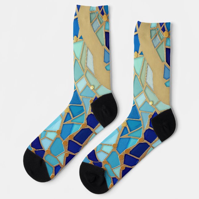 Calcetines Sea of Waves Blue and Gold Mosaic Fine Art (Izquierda)
