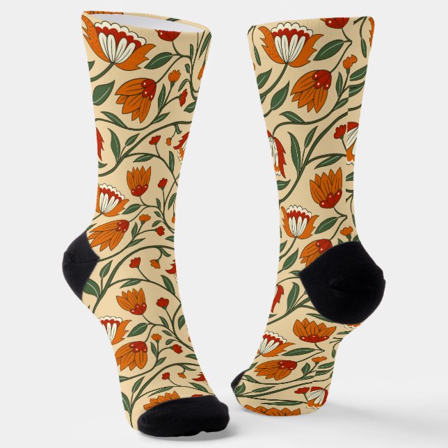 Calcetines Seamless floral pattern in beige background (Angular)