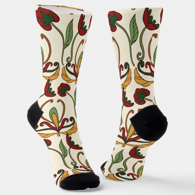 Calcetines Seamless floral pattern with red and yellow  (Angular)