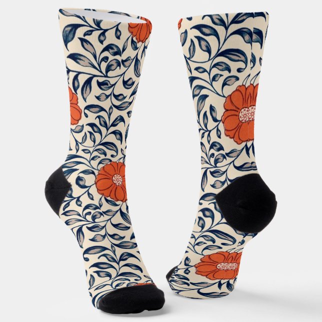 Calcetines Seamless floral pattern with vibrant orange flower (Angular)