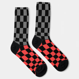 Calcetines Secretamente salvaje verifica gris rojo sobre negr
