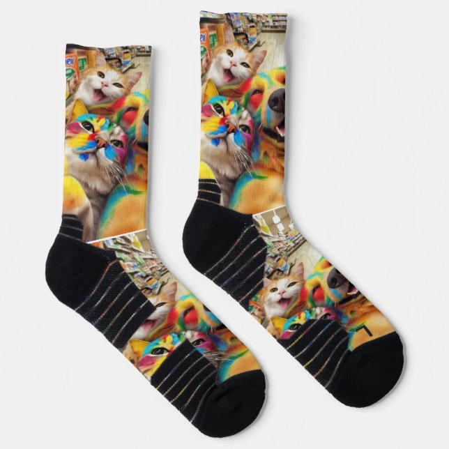 Calcetines Selfie de animal de arcoíris en tienda de comestib (Derecha)