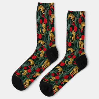 Calcetines Selva de leopardo oscuro con Rosas