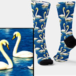 Calcetines Serene White Swans Swimming on a Blue Lake<br><div class="desc">White Swans on a Blue Lake Socks - - Images are mirrored for symmetry when being worn - - see more great sock designs in my store.</div>