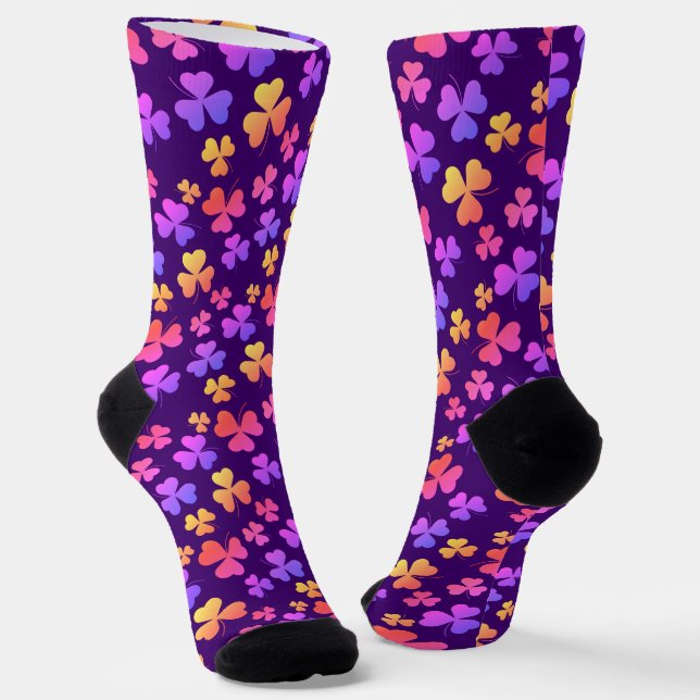 Calcetines Shamrock Clover Leaf Naranja amarillo morado Elega (Angular)