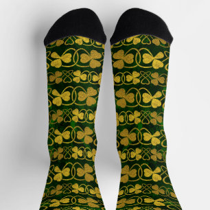 Calcetines Shamrock irlandés-Clover Gold y Green Pattern Sock