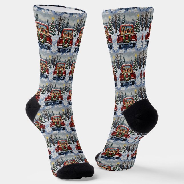 Calcetines Shar Pei Navidad Camión Rojo Fiesta (Angular)
