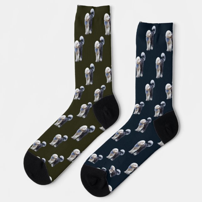 Calcetines Sheepadoodle con bufanda azul a cuadros (Izquierda)