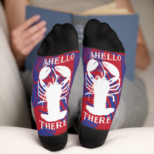 Calcetines Shello There Langosta Floral Azul y Rojo