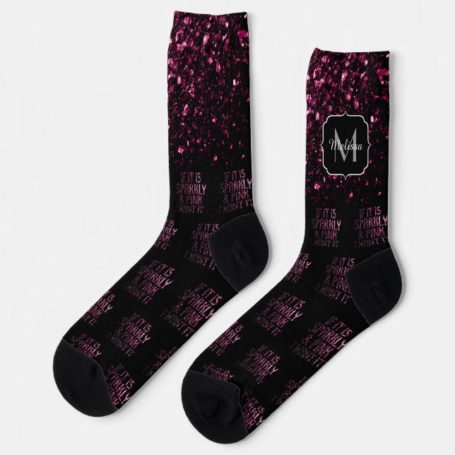 Calcetines Si es Sparkly y Pink lo quiero Monograma Negro (Izquierda)