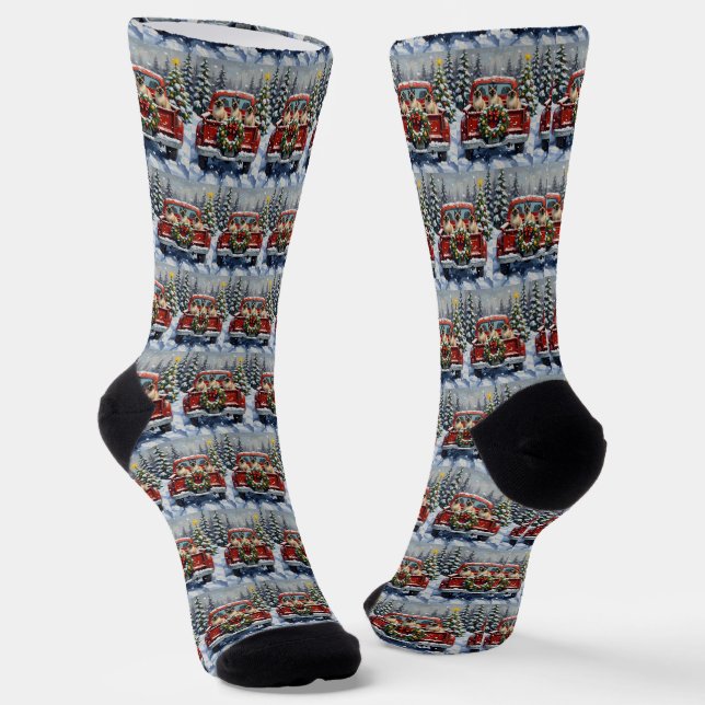 Calcetines Siamese Cat Christmas Red Truck Holiday (Angular)