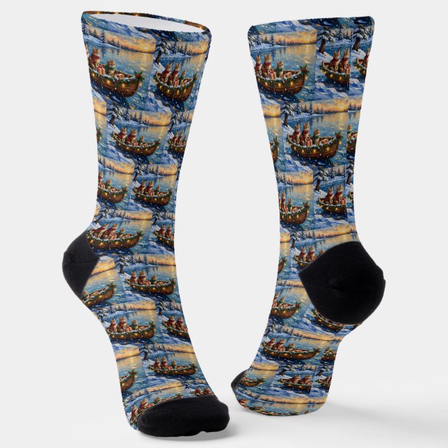 Calcetines Siberian Cat Christmas Boat Holiday (Angular)