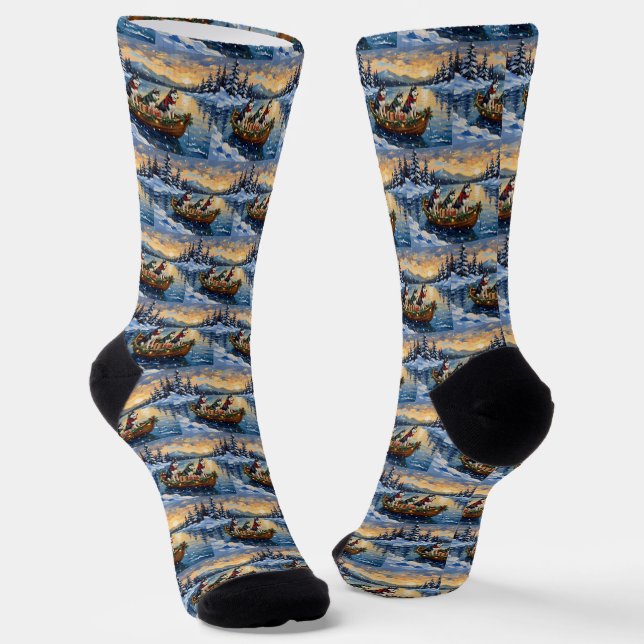 Calcetines Siberian Husky Christmas Boat Holiday (Angular)