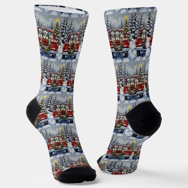 Calcetines Siberian Husky Christmas Red Truck Holiday (Angular)