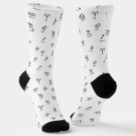 Calcetines Signos del Zodiaco Todos Negros sobre Fondo Blanco