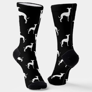 Calcetines Silhouettes de Greyhound italiano blanco sobre neg
