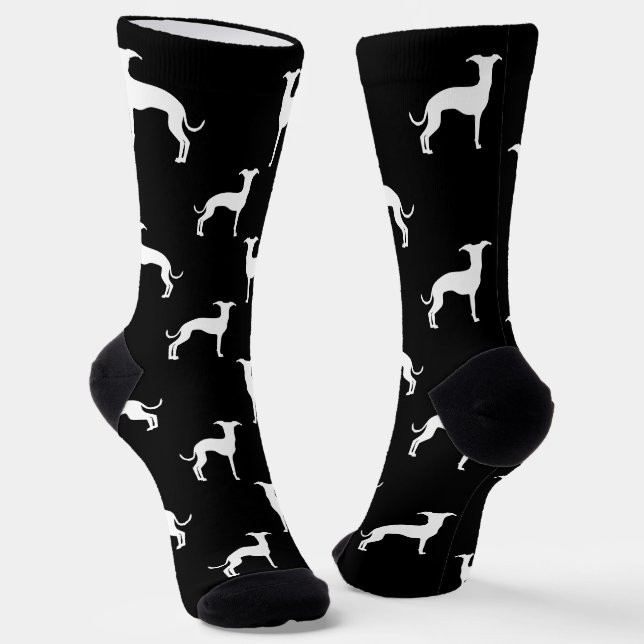 Calcetines Silhouettes de Greyhound italiano blanco sobre neg (Angular)