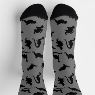 Calcetines Silueta de dinosaurio gris y negro