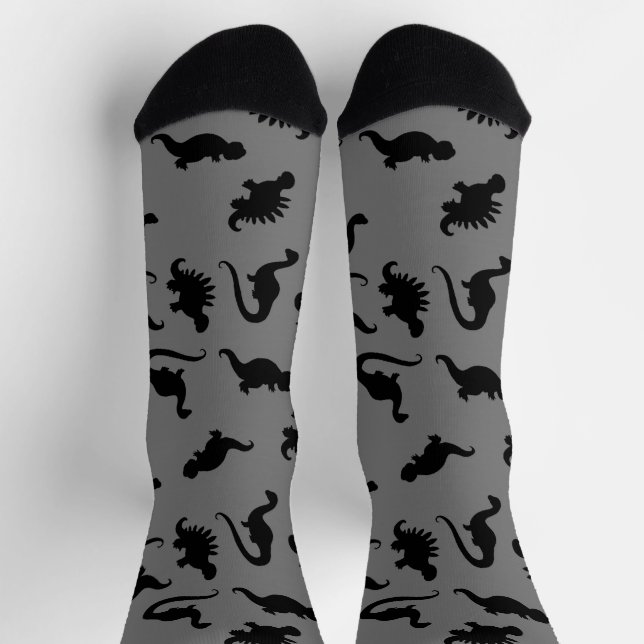 Calcetines Silueta de dinosaurio gris y negro  (Arriba)