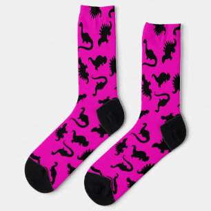 Calcetines Silueta de dinosaurio rosa y negro