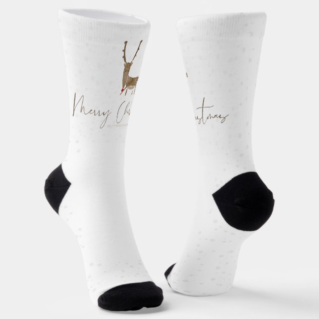 Calcetines Silueta de reno de arte lineal de SlipperyJoe mini (Angular)