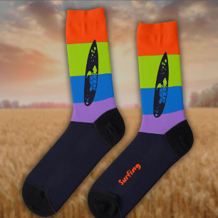 Calcetines Silueta de Surfboard en fuerte color brillante