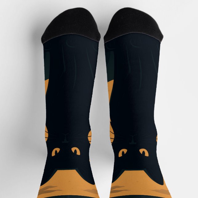 Calcetines Siluyente silueta de gato negro Halloween Gato gót (Arriba)