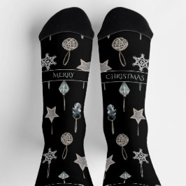 Calcetines Silver Tree Toys on Black Christmas