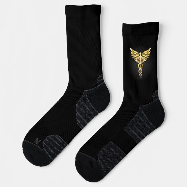 Calcetines Símbolo Caduceo Poligonal Dorado (Izquierda)
