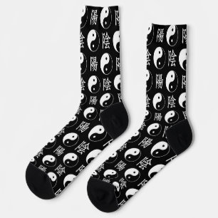 Calcetines Símbolo de Yinyang negro patrón de texto chino