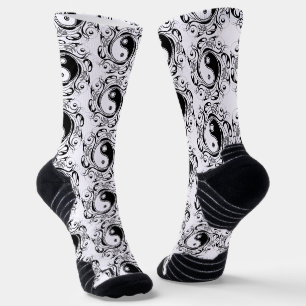 Calcetines Símbolo Yin & Yang en estilo de tatuaje en blanco