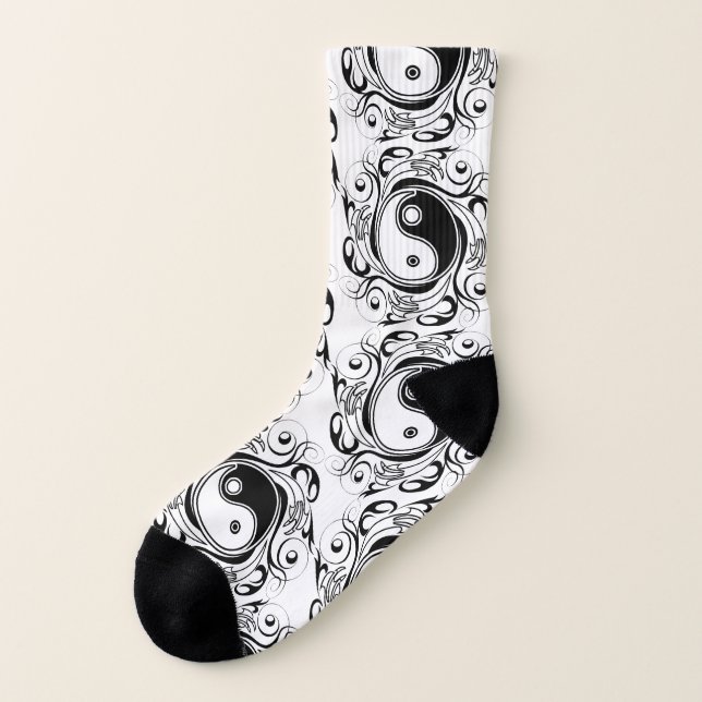 Calcetines Símbolo Yin & Yang estilo Tatuaje blanco y negro (Parte exterior derecha)