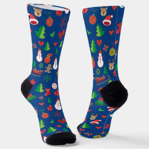 Calcetines Símbolos de Navidad patrón de dibujos animados cap