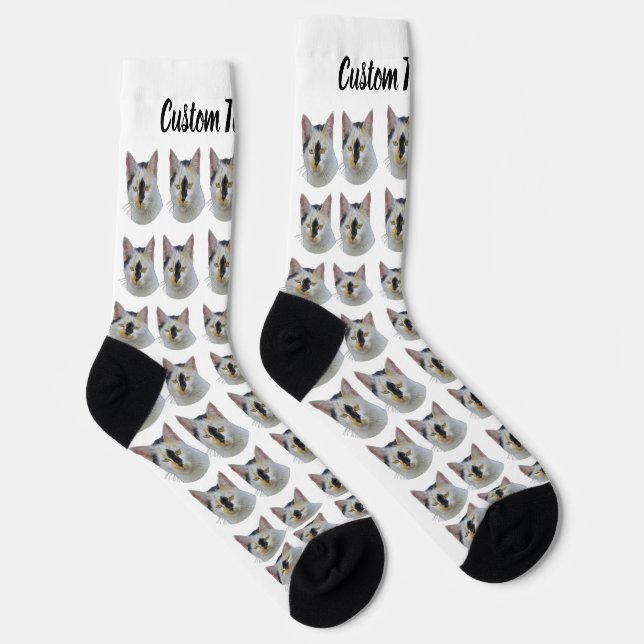 Calcetines Simple Custom Cat Pet Photo Personalized Text Sock (Derecha)
