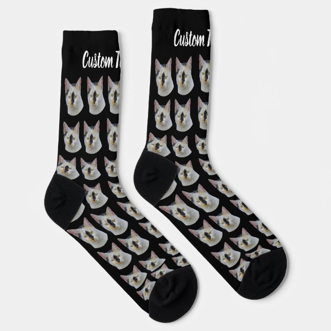 Calcetines Simple Custom Cat Pet Photo Personalized Text Sock (Derecha)