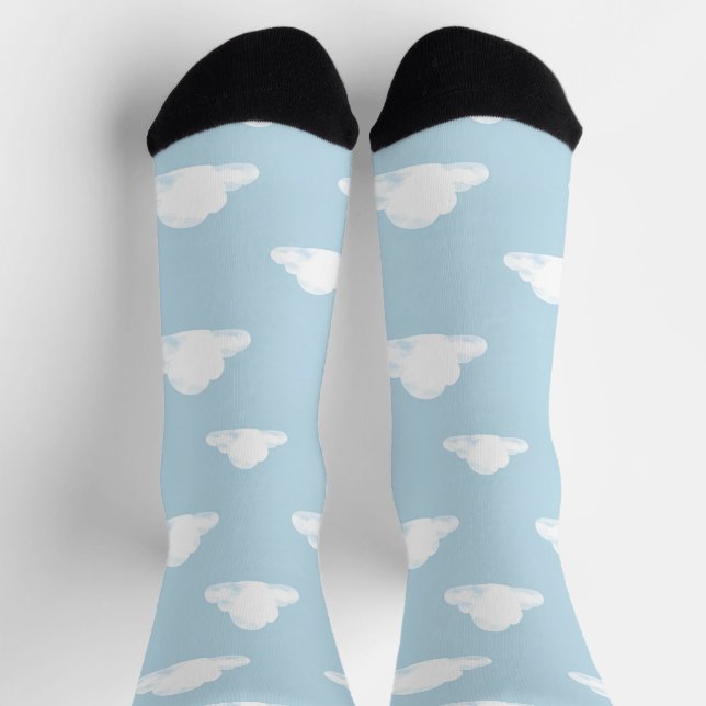 Calcetines Simple Fluffy Clouds Sky Nursery Kids Pattern (Arriba)