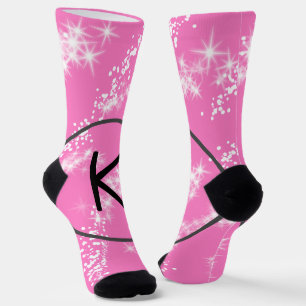 Calcetines simple monograma blanco minimalista purpurina agua