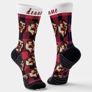 Calcetines Simple Red Plaid Funny Navidades Foto Familiar