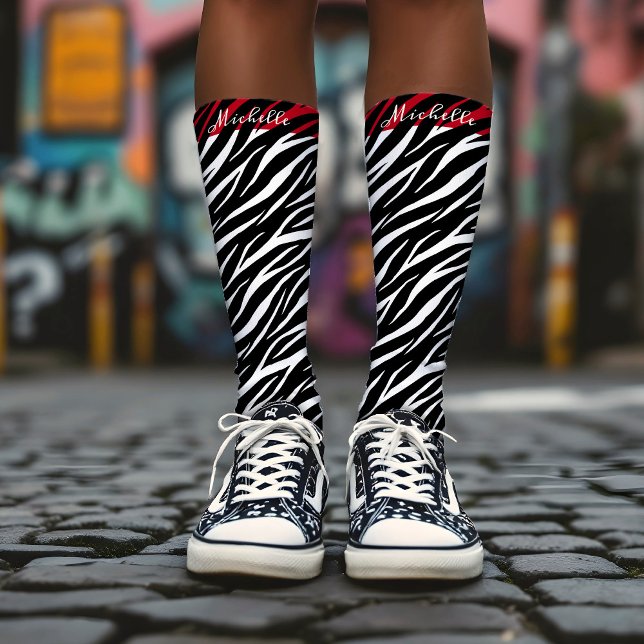 Calcetines Simple Zebra Imprimir Color Blanco Blanco Blanco C (Subido por el creador)