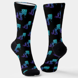 Calcetines Sirena azul acuático ombre destellos patrón negro