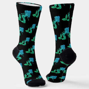 Calcetines Sirena azul verde ombre destellos patrón negro