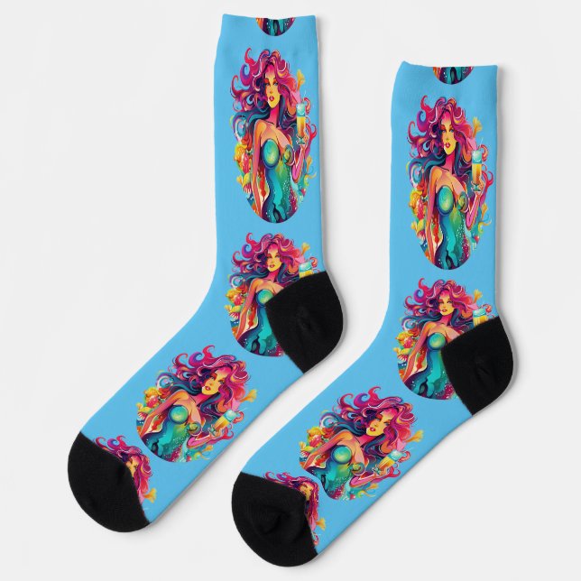 Calcetines Sirena de Cabello de Arcoíris con Cóctel (Izquierda)
